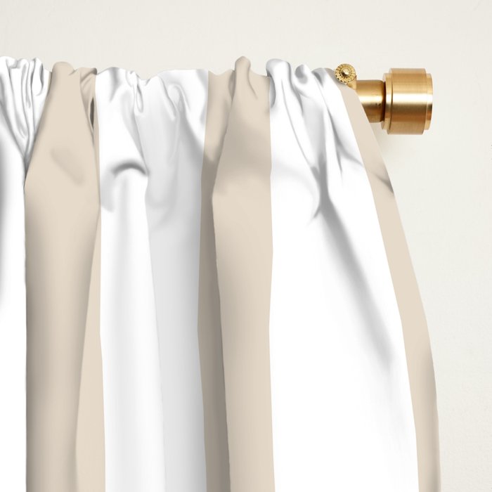 Neutral Stripes Narrow Vertical Stripe Pattern in Mushroom Beige and White Window Curtain Gallery Image 2