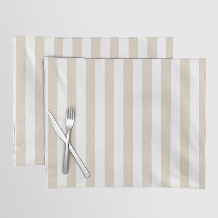 Neutral Stripes Narrow Vertical Stripe Pattern in Mushroom Beige and White Placemat Gallery Image 1