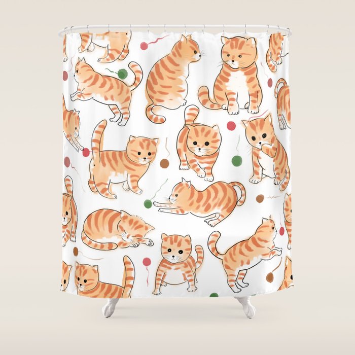 Orange Tabby Kitten Doodle  Shower Curtain Gallery Image 1