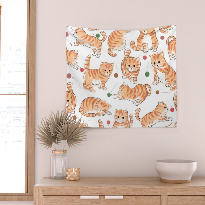 Orange Tabby Kitten Doodle  Wall Tapestry Gallery Image 2