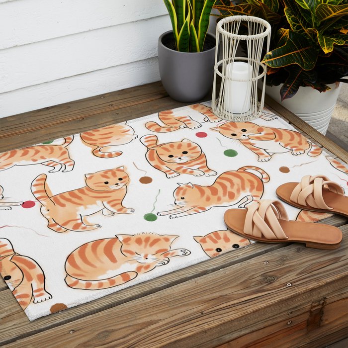Orange Tabby Kitten Doodle  Outdoor Rug Gallery Image 2