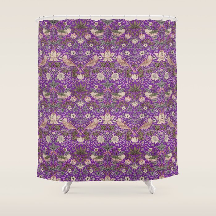 William Morris Strawberry Thief Purple Shower Curtain Gallery Image 1