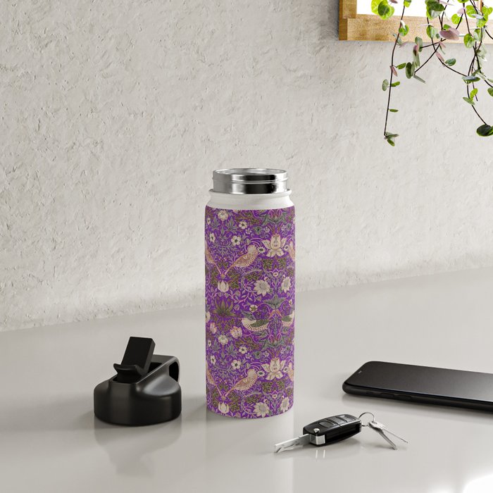 William Morris Strawberry Thief Purple Water Bottle Gallery Image 4