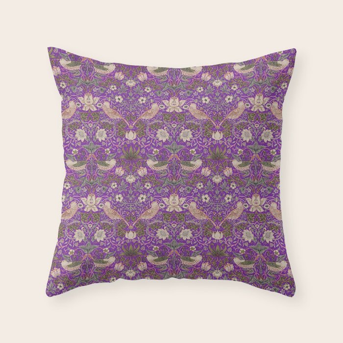 William Morris Strawberry Thief Purple Throw Pillow Gallery Image 6
