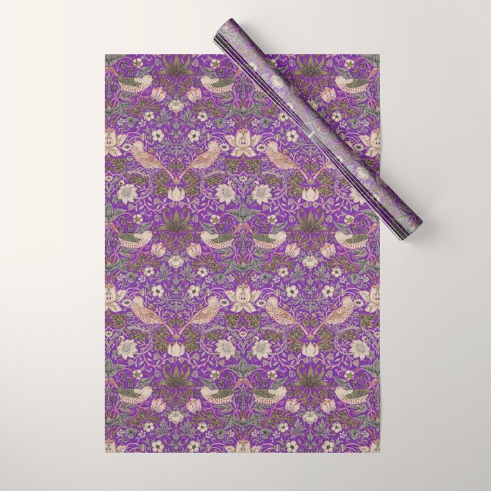 William Morris Strawberry Thief Purple Wrapping Paper Gallery Image 1