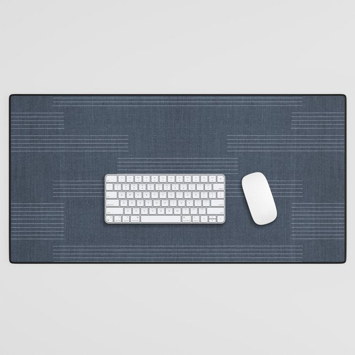 Minimal Striped Pattern, Navy Blue Desk Mat Gallery Image 1