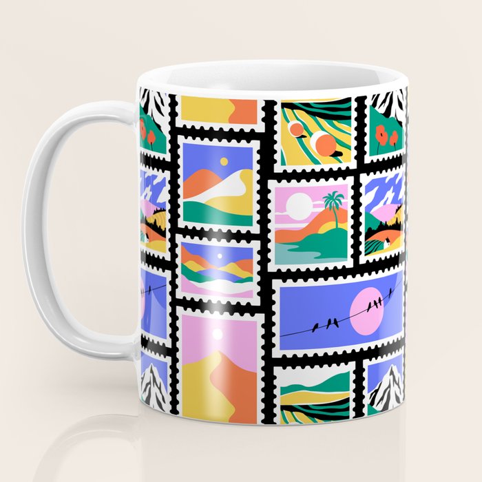 Colorful nature landscape post card stamp pattern Coffee Mug Gallery Image 3