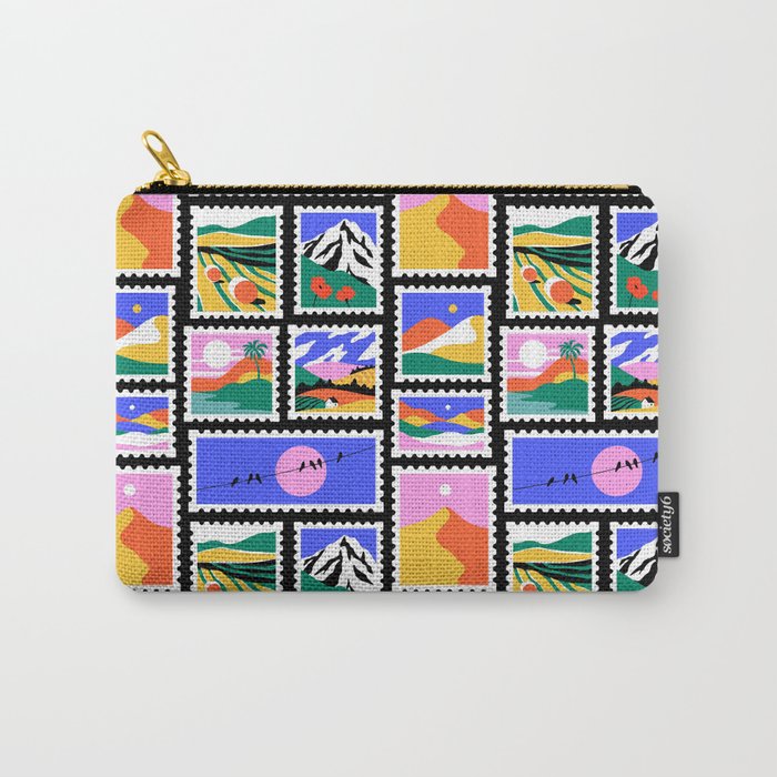 Colorful nature landscape post card stamp pattern Carry All Pouch Gallery Image 1