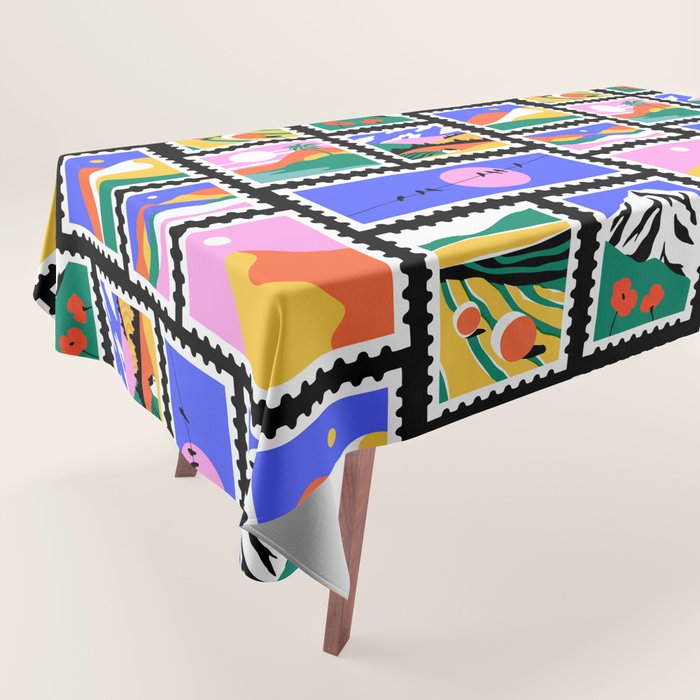 Colorful nature landscape post card stamp pattern Tablecloth Gallery Image 1