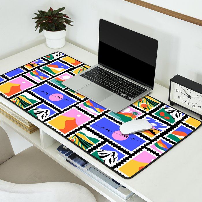 Colorful nature landscape post card stamp pattern Desk Mat Gallery Image 2