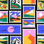 Colorful nature landscape post card stamp pattern Coffee Mug Gallery Image 2