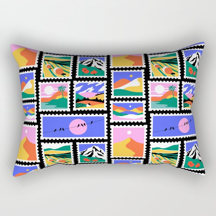 Colorful nature landscape post card stamp pattern Rectangular Pillow Gallery Image 1