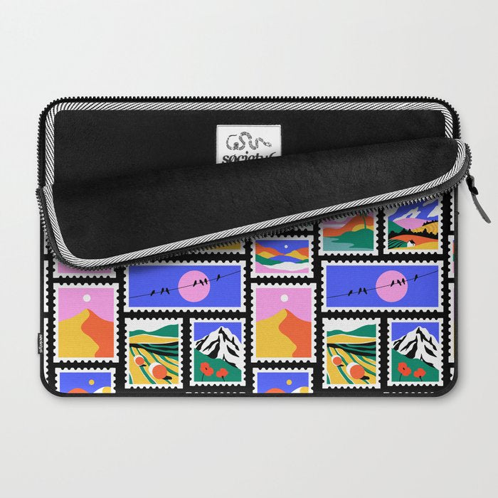 Colorful nature landscape post card stamp pattern Laptop Sleeve Gallery Image 2