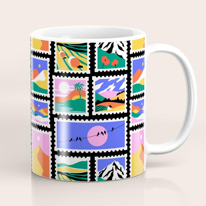 Colorful nature landscape post card stamp pattern Coffee Mug Gallery Image 1