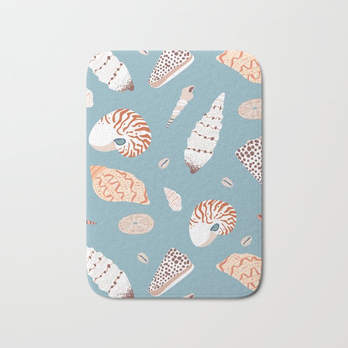 Vintage sea shell flat illustration pattern Bath Mat Gallery Image 1