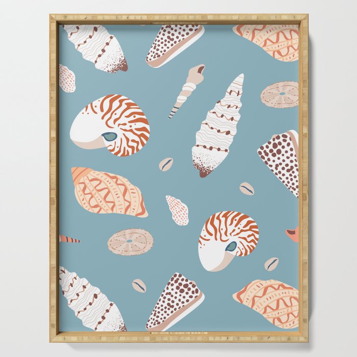 Vintage sea shell flat illustration pattern Serving Tray Gallery Image 1