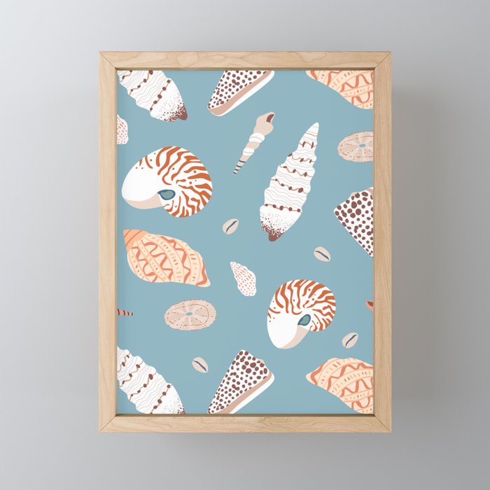 Vintage sea shell flat illustration pattern Mini Art Print Gallery Image 1