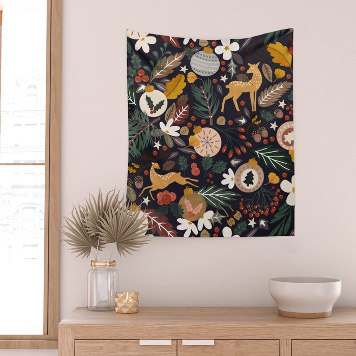 Christmas night forest 10 Wall Tapestry Gallery Image 2