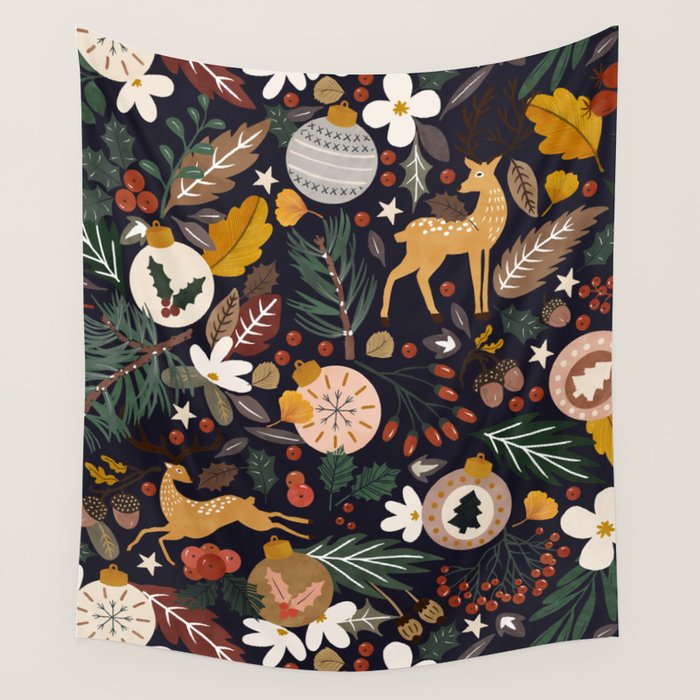 Christmas night forest 10 Wall Tapestry Gallery Image 4