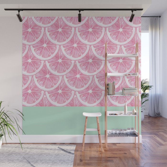 Zesty splice - pink grapefruit Wall Mural Gallery Image 1