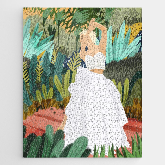 Forest Bride | Jungle Wedding Painting | Travel Solo | Blonde Woman Dancing Joy Jigsaw Puzzle Gallery Image 1