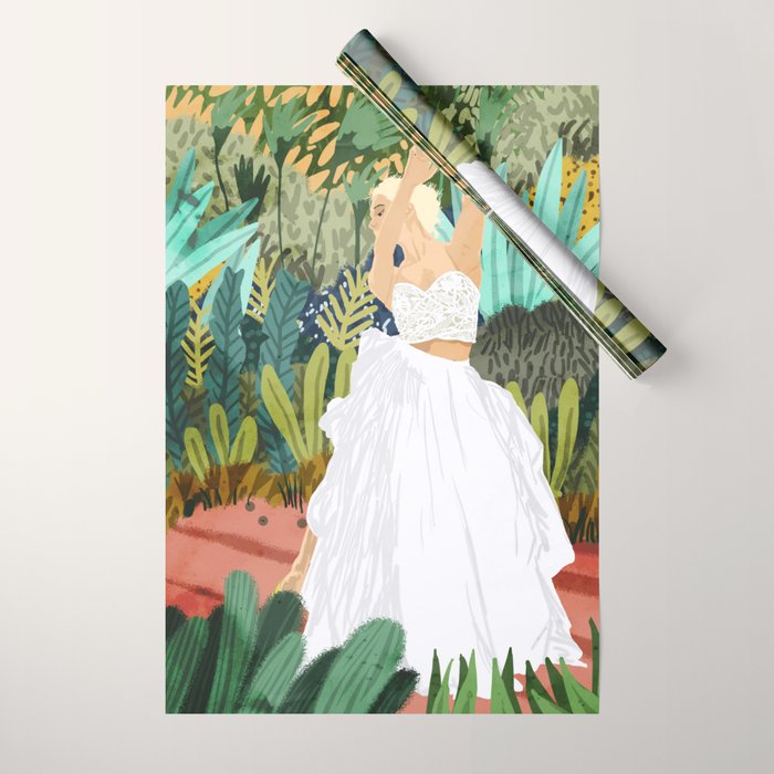Forest Bride | Jungle Wedding Painting | Travel Solo | Blonde Woman Dancing Joy Wrapping Paper Gallery Image 1