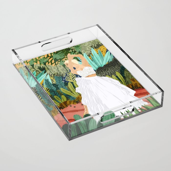 Forest Bride | Jungle Wedding Painting | Travel Solo | Blonde Woman Dancing Joy Acrylic Tray Gallery Image 1