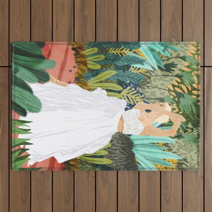 Forest Bride | Jungle Wedding Painting | Travel Solo | Blonde Woman Dancing Joy Outdoor Rug Gallery Image 1