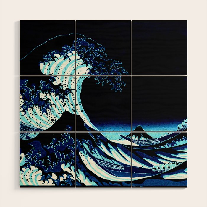Midnight Great Wave: Enigmatic Depths Wood Wall Art Gallery Image 1