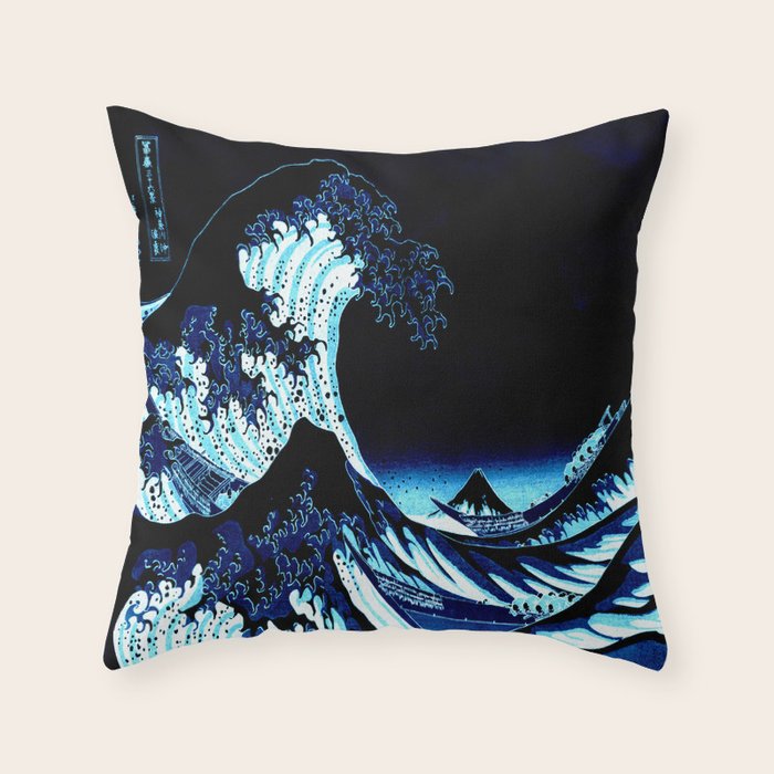 Midnight Great Wave: Enigmatic Depths Throw Pillow Gallery Image 6