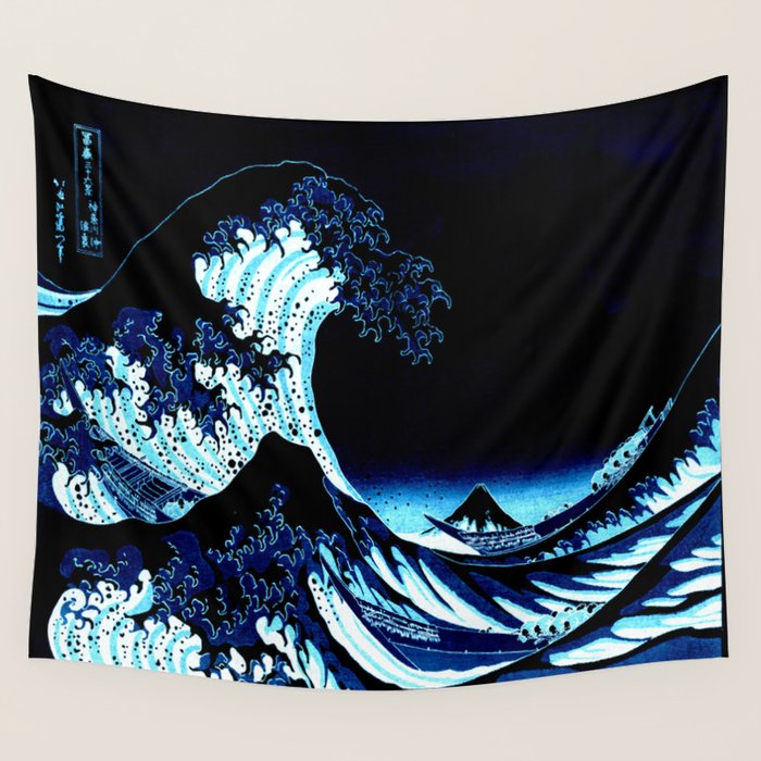 Midnight Great Wave: Enigmatic Depths Wall Tapestry Gallery Image 1