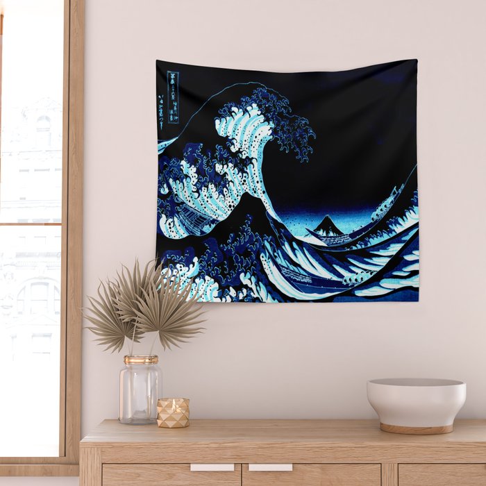 Midnight Great Wave: Enigmatic Depths Wall Tapestry Gallery Image 2