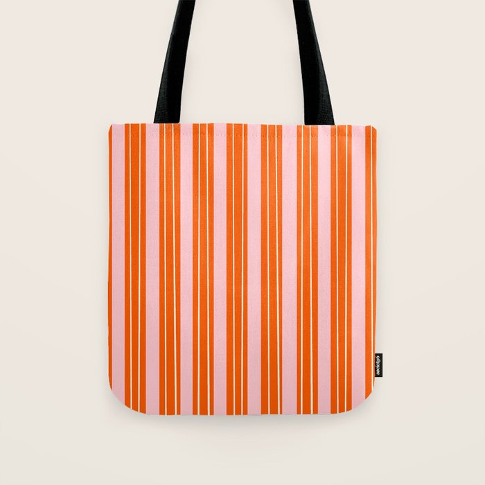 Playful Orange and Pink Stripe Tote Bag Gallery Image 1