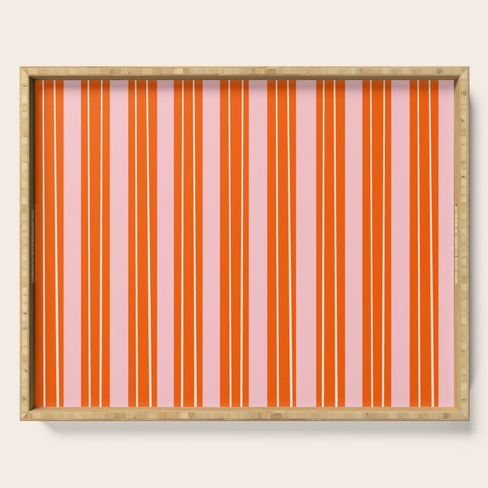 Playful Orange and Pink Stripe Serving Tray Gallery Image 1