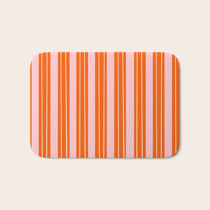 Playful Orange and Pink Stripe Bath Mat Gallery Image 1