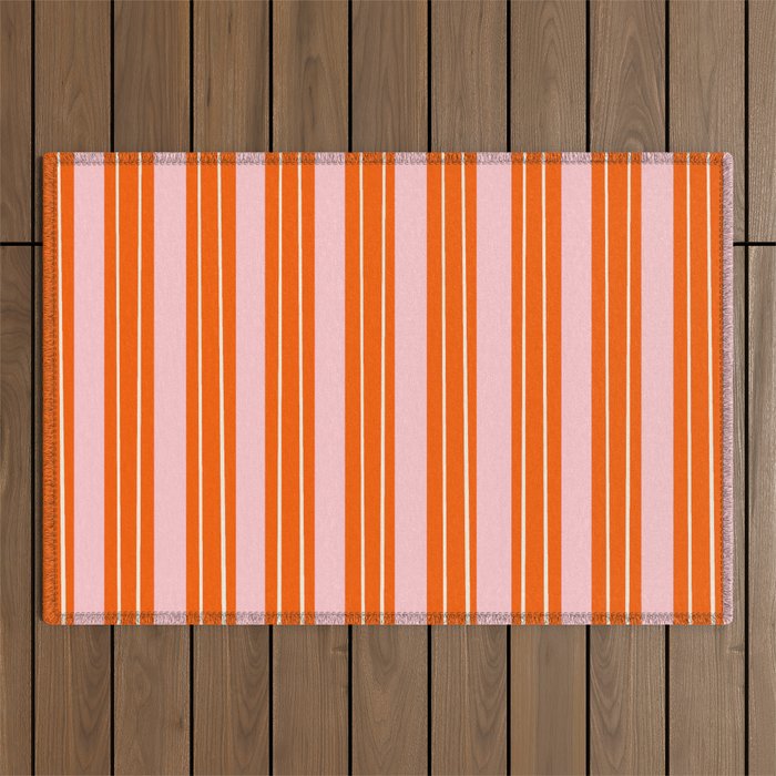 Playful Orange and Pink Stripe Outdoor Rug Gallery Image 1