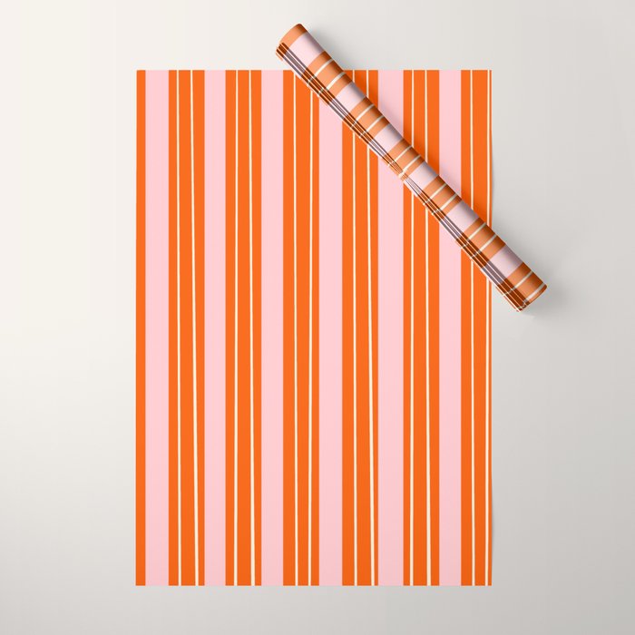 Playful Orange and Pink Stripe Wrapping Paper Gallery Image 1