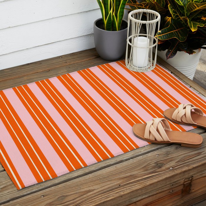 Playful Orange and Pink Stripe Outdoor Rug Gallery Image 2