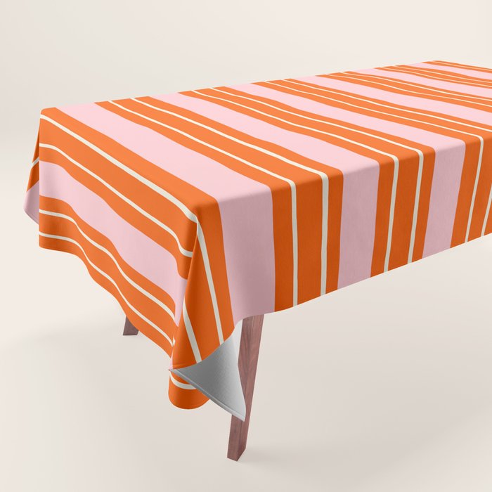 Playful Orange and Pink Stripe Tablecloth Gallery Image 1