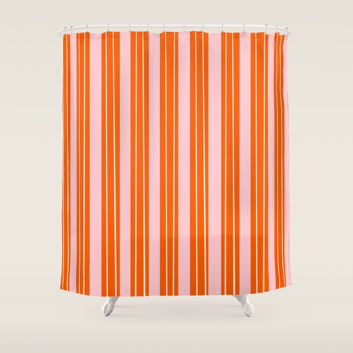 Playful Orange and Pink Stripe Shower Curtain Gallery Image 1
