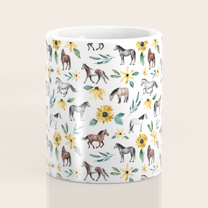 Horses and Sunflowers, Horse Art, Horse Decor, Yellow Flowers, Equestrian Art Coffee Mug Gallery Image 4