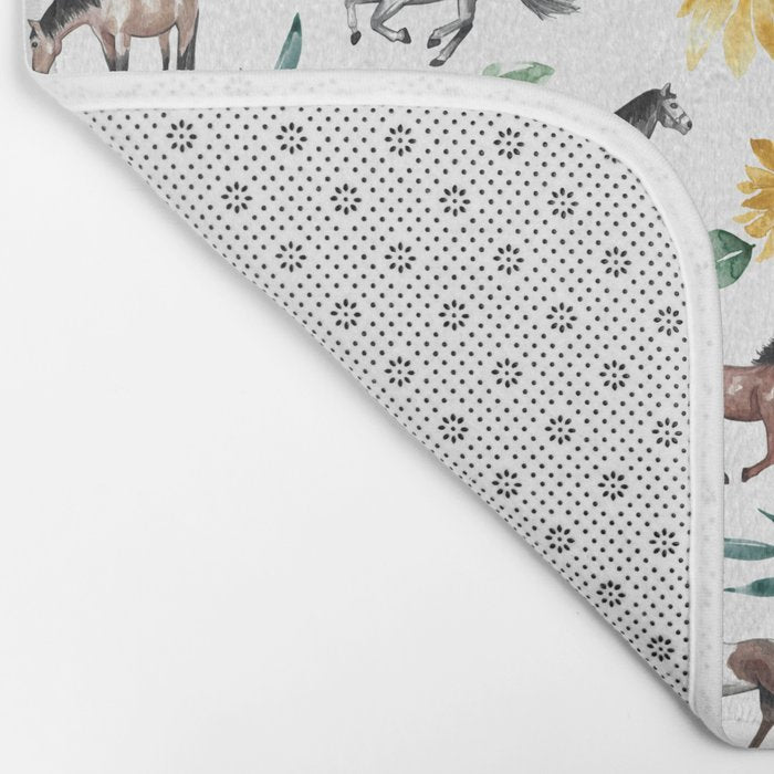 Horses and Sunflowers, Horse Art, Horse Decor, Yellow Flowers, Equestrian Art Bath Mat Gallery Image 2