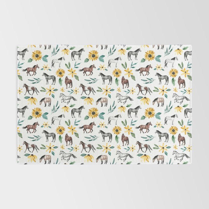 Horses and Sunflowers, Horse Art, Horse Decor, Yellow Flowers, Equestrian Art Rug Gallery Image 2