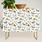 Horses and Sunflowers, Horse Art, Horse Decor, Yellow Flowers, Equestrian Art Credenza Gallery Image 1