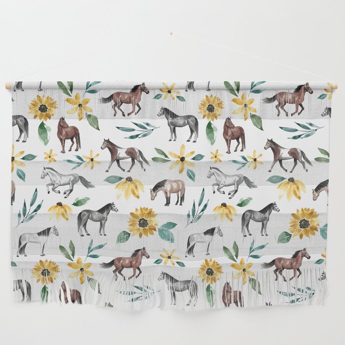 Horses and Sunflowers, Horse Art, Horse Decor, Yellow Flowers, Equestrian Art Wall Hanging Gallery Image 1