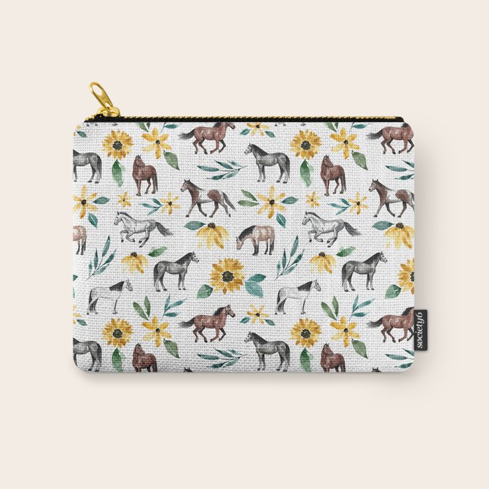 Horses and Sunflowers, Horse Art, Horse Decor, Yellow Flowers, Equestrian Art Carry All Pouch Gallery Image 1