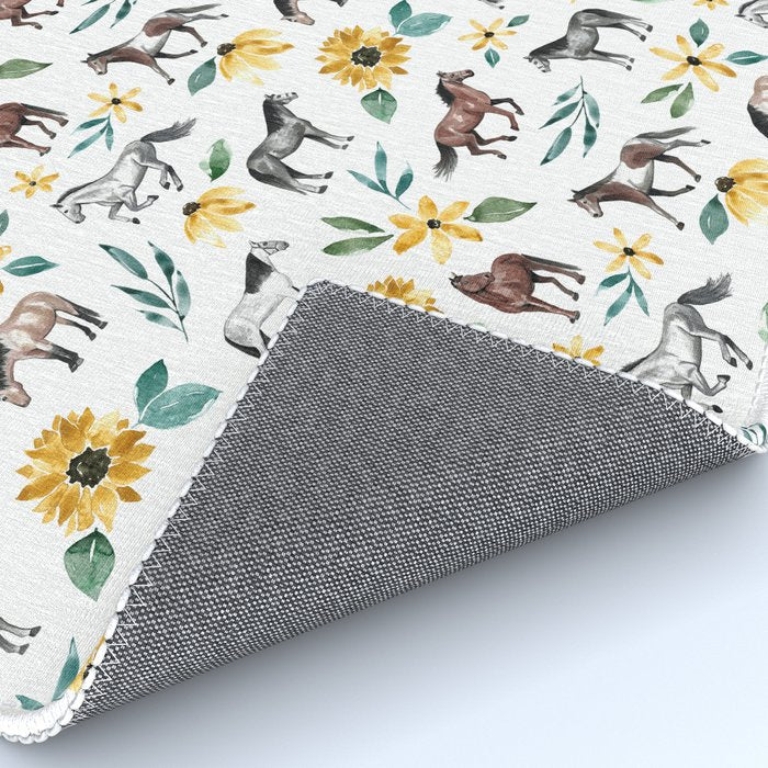 Horses and Sunflowers, Horse Art, Horse Decor, Yellow Flowers, Equestrian Art Rug Gallery Image 4