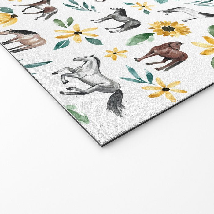 Horses and Sunflowers, Horse Art, Horse Decor, Yellow Flowers, Equestrian Art Welcome Mat Gallery Image 2