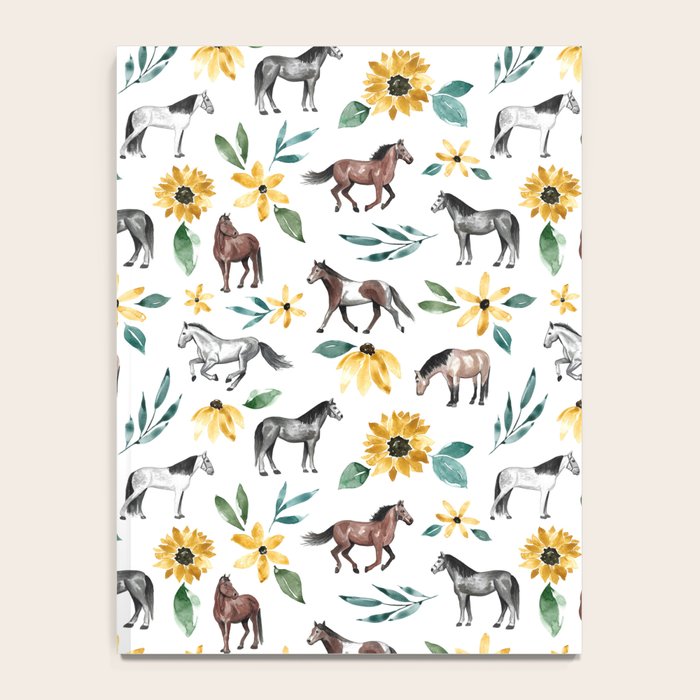 Horses and Sunflowers, Horse Art, Horse Decor, Yellow Flowers, Equestrian Art Notebook Gallery Image 4
