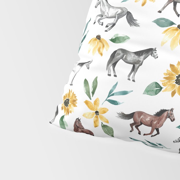 Horses and Sunflowers, Horse Art, Horse Decor, Yellow Flowers, Equestrian Art Pillow Sham Gallery Image 4